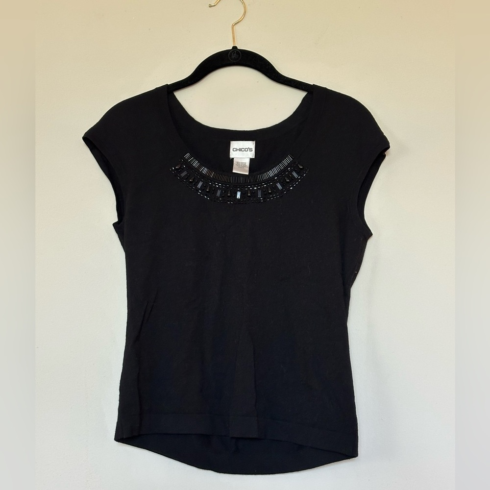Chico's Y2K Elegant Black Beaded Blouse